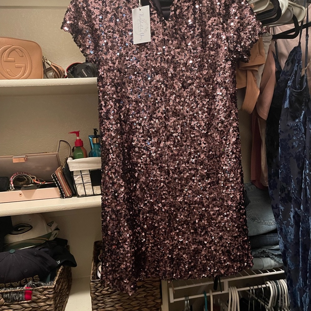 Purple sequin shirt dress